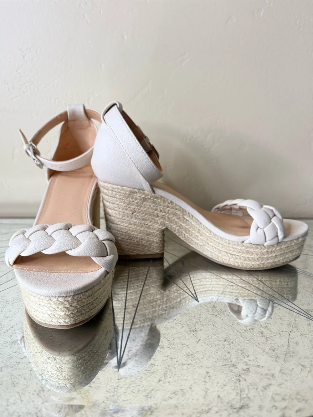 Oasis Society Braided Cream Espadrille Wedge Sandals 10 NWOT